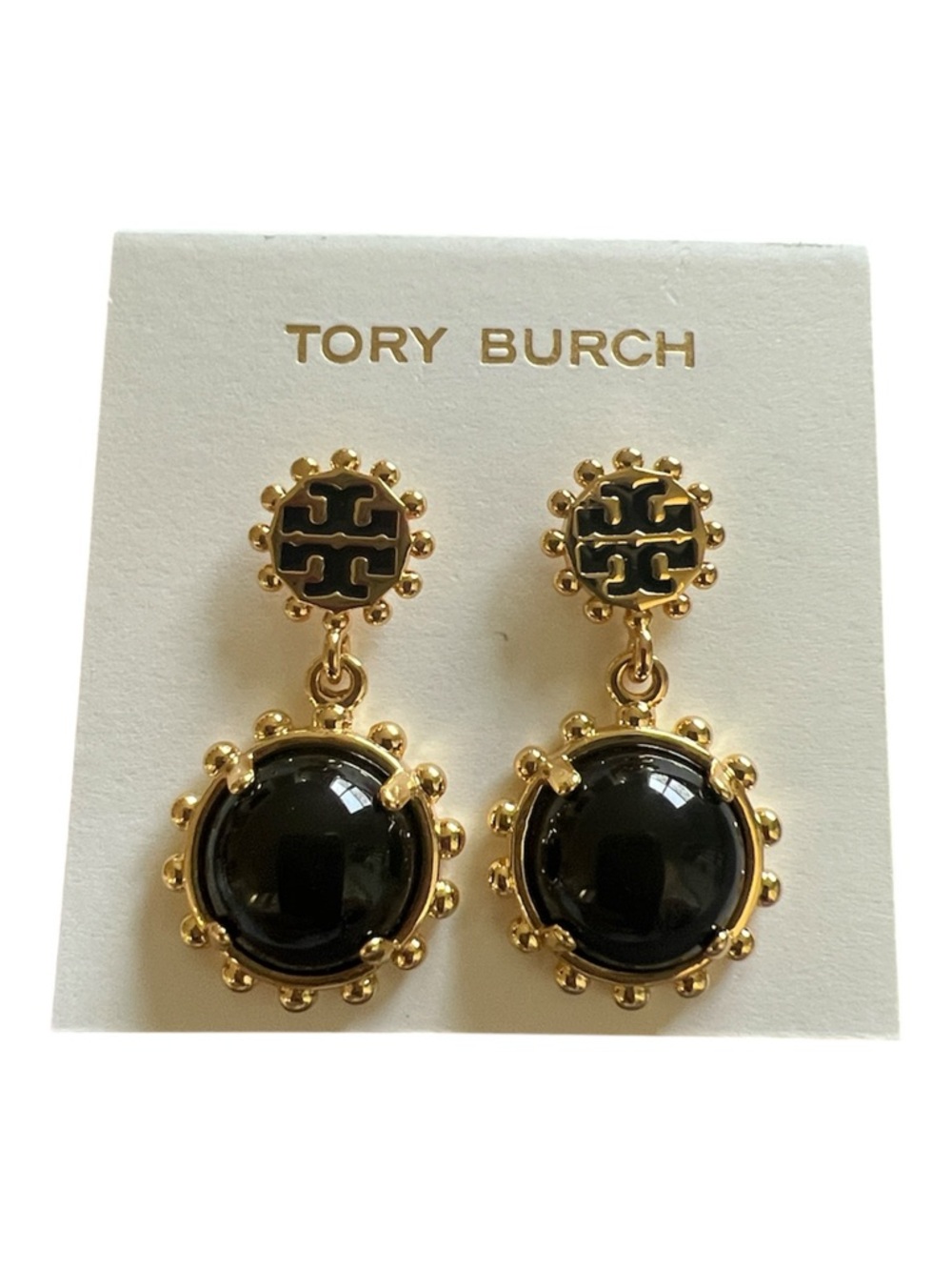 Tory Burch Winslow Drop Earrings in Black and Gold